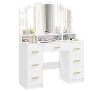 HOMCOM Coiffeuse avec Miroir et Lumières LED Réglable 3 Couleurs Blanc