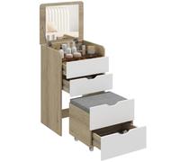HOMCOM Coiffeuse avec Miroir et Tabouret 3 en 1 2 tiroirs Chêne et Blanc