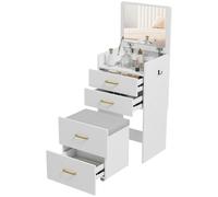 HOMCOM Coiffeuse avec Miroir et Tabouret 3 en 1, Table de Maquillage avec Plateau en Verre Visible et 3 tiroirs, Coussin rembourré, roulettes, Bureau Coiffeuse, 48 x 40 x 90 cm, Blanc