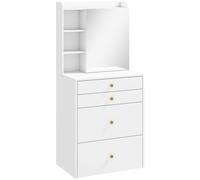 HOMCOM Coiffeuse avec miroir et tabouret de rangement mobile, table de maquillage, tiroirs, placard et étagères ouvertes, blanc