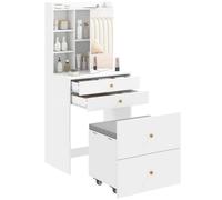 Coiffeuse - HOMCOM - avec miroir et tabouret de rangement mobile - tiroirs et étagères ouvertes - bois - 60 x 40 x 132,5 cm - blanc