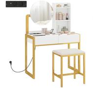 HOMCOM Coiffeuse avec Miroir et Tabouret, Station Charge, 2 Tiroirs, Blanc