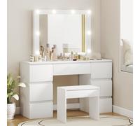 HOMCOM Coiffeuse avec miroir et tabouret table de maquillage avec miroir LED tabouret rembourré 7 tiroirs 110x39,5x140cm blanc