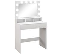 HomCom Coiffeuse Miroir Hollywood 3 modes d'éclairage 2 tiroirs étagère 3 niches 80x40x135 cm Blanc