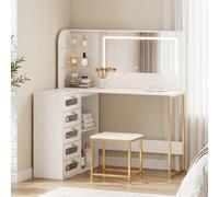 HOMCOM Coiffeuse avec Miroir LED réglable et Tabouret Blanc