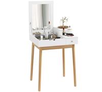 HOMCOM Coiffeuse avec Miroir Moderne 2 Tiroirs 60 x 50 x 85,5 cm Blanc