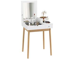 HOMCOM Coiffeuse avec Miroir Moderne 2 Tiroirs 60 x 50 x 85,5 cm Blanc