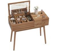 HOMCOM Coiffeuse avec miroir rabattable à LED, coiffeuse moderne avec 3 tiroirs, compartiments intérieurs et pieds en pin, table de coiffeuse pour chambre à coucher, 100x40x87 cm, couleur noyer