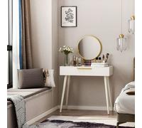 HOMCOM Coiffeuse avec miroir rond table de maquillage style moderne - 2 tiroirs, pieds en bois pour chambre à coucher, salon, 80 x 40 x 123 cm blanc Description:Apportez une touche d'élégance à votre 