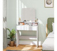 HOMCOM Coiffeuse avec miroir, table de maquillage avec 2 tiroirs et 3 compartiments, style moderne, 75 x 38 x 135 cm, blanc