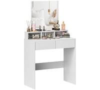 HOMCOM Coiffeuse avec Miroir, Table de Maquillage avec 2 tiroirs et 3 Compartiments, Style Moderne, pour Chambre à Coucher, 75 x 38 x 135 cm, Blanc