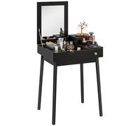 HOMCOM Coiffeuse avec Miroir Table de Maquillage Style Moderne - 2 tiroirs, Miroir Rabattable pour Chambre à Coucher, Salon, 60 x 50 x 85,5 cm Noir