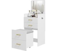 HOMCOM Coiffeuse avec tabouret-MDF, verre-48L x 40B x 90H cm-Blanc