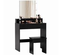 HOMCOM Coiffeuse avec Tabouret, Miroir, 3 niches Ouvertes et 2 tiroirs, Table de Maquillage Moderne pour Chambre, 29,5 x 15 x 53,1 Pouces, Noir