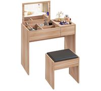HOMCOM Coiffeuse avec Tabouret, Table de Maquillage avec Miroir, Plateau Abattant et Boîtes de Rangement, Naturelle