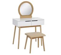 HOMCOM Coiffeuse Design scandinave Table de Maquillage avec Miroir, 2 tiroirs et Tabouret Blanc pin Clair