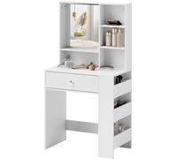 HOMCOM Coiffeuse Coiffeuse avec miroir, coiffeuse avec tiroirs, étagères ouvertes, blanc