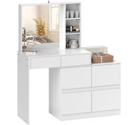 HOMCOM Coiffeuse Coiffeuse avec miroir, mécanisme push-to-open, multiples possibilités de montage, coiffeuse avec 4 tiroirs, blanc