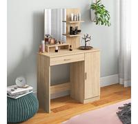 HOMCOM Coiffeuse de Chambre avec Armoire, Tiroir, Miroir de Maquillage et Étagères Ouvertes, 90x38x138 cm, Érable