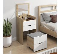 HOMCOM Coiffeuse de Maquillage 3 en 1 avec Tabouret Caché et Miroir Rabattable Table de Maquillage en Verre Visible Chêne et Blanc