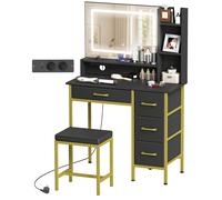 HOMCOM Coiffeuse de Maquillage avec Miroir Lumières LED Station de Charge Tabouret Station de Charge 4 Tiroirs Noir