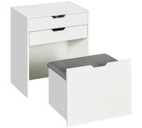 HOMCOM Coiffeuse de maquillage avec tabouret caché, miroir abattant, tiroir et 7 compartiments, tabouret avec rangement, blanc