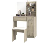 HOMCOM Coiffeuse de maquillage avec tabouret miroir étagères ouvertes tiroir et étagère réglable anti-basculement naturel et beige