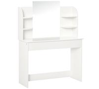 HOMCOM Coiffeuse Design Contemporain Table de Maquillage Multi-Rangement 4 étagères Grand tiroir et Miroir Panneaux Particules Blanc
