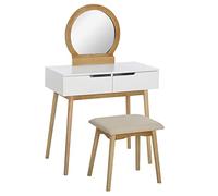 HOMCOM Coiffeuse design scandinave avec miroir, 2 tiroirs et tabouret Bois 80x40x127 cm Blanc