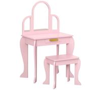 HomCom Coiffeuse enfant avec tabouret – 3 miroirs, tiroir, bois, 3–6 ans, 52×32×85 cm, rose