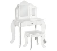HOMCOM Coiffeuse Enfant avec Tabouret, Coiffeuse Bureau 2 en 1 Miroir triptyque et tiroir Coulissant - Coiffeuse dim. 63L x 40l x 85,5H cm - Blanc Acrylique