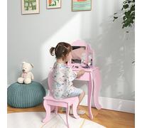 HOMCOM Coiffeuse Enfant avec Tabouret et Miroir Ajustable Coiffeuse pour Filles de 3-6 Ans avec Tiroir Rose