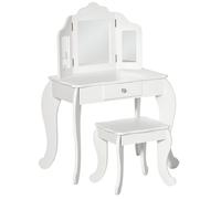 HOMCOM - Coiffeuse Enfant avec Tabouret - MDF - 63x40x85.5cm - Blanc