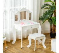 HOMCOM Coiffeuse Enfant avec Tabouret, Miroir triptyque et tiroir Coulissant - Coiffeuse dim. 63L x 40l x 85,5H cm - MDF Blanc Acrylique Description:Cette splendide coiffeuse avec tabouret adaptée aux