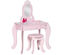 HomCom Coiffeuse enfant Design girly motifs cœur - Tabouret inclus, tiroir, miroir, MDF - Rose