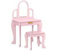 HOMCOM Coiffeuse Enfant Table de Maquillage avec Tabouret 3 miroirs et tiroir Meuble de Maquillage en Bois pour Petites Filles 3 à 6 Ans - 52 x 32 x 85 cm - Rose