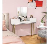HOMCOM Coiffeuse Meuble de maquillage avec miroir coiffeuse avec plateau en verre trempé visible 3 tiroirs Table de maquillage moderne pour chambre Blanc