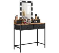 HomCom Coiffeuse - Miroir LED réglable - Pied métal noir - 4 tiroirs tissu - Bois foncé