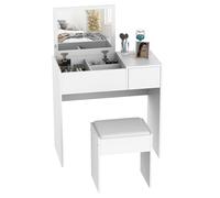 HOMCOM Coiffeuse Miroir Rabattable, Tabouret rembourré, Blanc