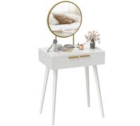 HOMCOM Coiffeuse Moderne avec Miroir Rond, Table de Maquillage avec 2 tiroirs pour Chambre à Coucher, Salon, 60 x 40 x 123 cm, Blanc