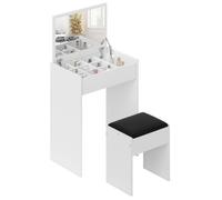 HOMCOM Coiffeuse Table de Maquillage avec Tabouret Miroir Rabattable 9 + 1 Compartiments intégrés 60L x 40l x 79H cm Blanc Noir
