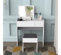 HOMCOM Coiffeuse table de maquillage design contemporain 80L x 40l x 79H cm miroir escamotable tiroir coffre + tabouret noir
