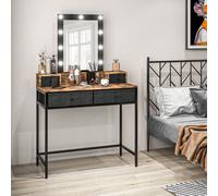 HOMCOM Coiffeuse Table de maquillage style industriel - Miroir LED réglable intégré - pied en métal Noir - 4 tiroirs en tissu - dim. 90L x 40l x 148H cm aspect bois foncé Description:Place à la coquet