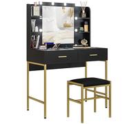 HOMCOM Coiffeuse Table de Maquillage, Tabouret, Miroir, 2 Tiroirs, Noir