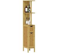 HOMCOM Colonne de Salle de Bain, avec 2 Étagères Ouvertes, Bois Naturel | Meuble de Salle de Bain, 2 Placards à Portes Magnétiques, en Bambou