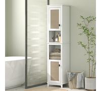 HOMCOM Colonne de Salle de Bain avec Étagères Ajustables 2 Portes avec Façade en Rotin et 2 Compartiments 40x30x167,5 cm Blanc