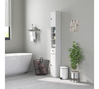 HOMCOM Colonne de Salle de Bain Gain de Place avec 2 Armoires, 3 Étagères Ouvertes et Tiroir, en Bois, 20x20x178 cm, Blanc