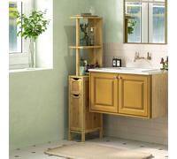 HOMCOM Colonne de salle de bain meuble de salle de bain avec 2 étagères 2 placards en bambou 18l x 30P x 120H cm bois naturel