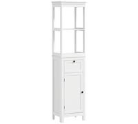HOMCOM Colonne Salle de Bain, Meuble Salle de Bain Rangement, Meuble de Rangement avec 2 étagères, 1 tiroir et 1 Placard, étagère réglable, Armoire Haute pour Salon, Cuisine - 40 x 30 x 165 cm, Blanc