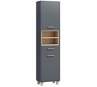 HOMCOM Colonne Salle de Bain, Meuble Salle de Bain Rangement, Meuble de Rangement avec 2 Portes, tiroir et 2 étagères Ouvertes, Armoire Haute pour Cuisine, Salon, 40 x 24 x 160 cm, Gris